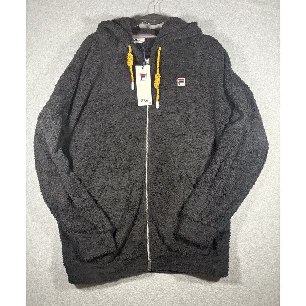 Fila Sherpa Zip-Up Hoodie Size S Black Fleece Jacket